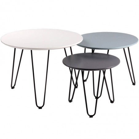 Set 3 mesas auxiliares blanco, azul y gris FABIO