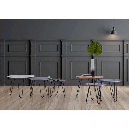 Set 3 mesas auxiliares blanco, azul y gris FABIO