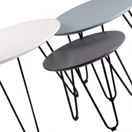 Set 3 mesas auxiliares blanco, azul y gris FABIO