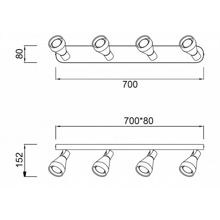 Regleta 4 focos orientables techo o pared KOS