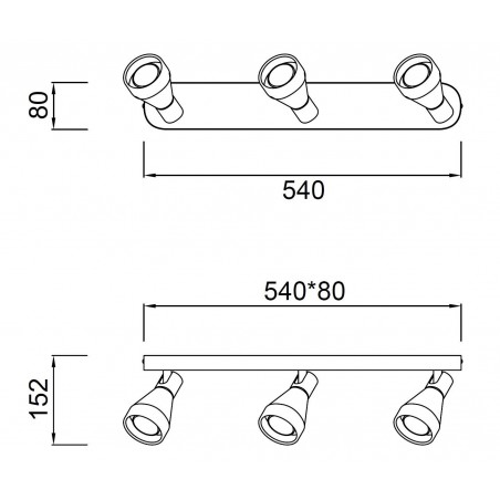 Regleta 3 focos orientables techo o pared KOS