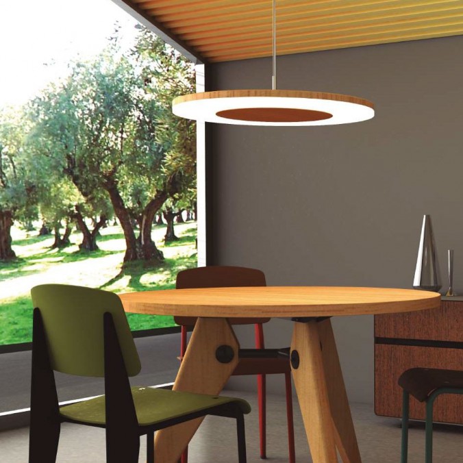 Lámpara colgante LED DISCOBOLO 48cm metal madera