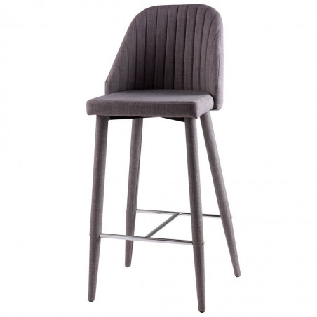 Taburete alto CASSIE gris totalmente tapizado en tela