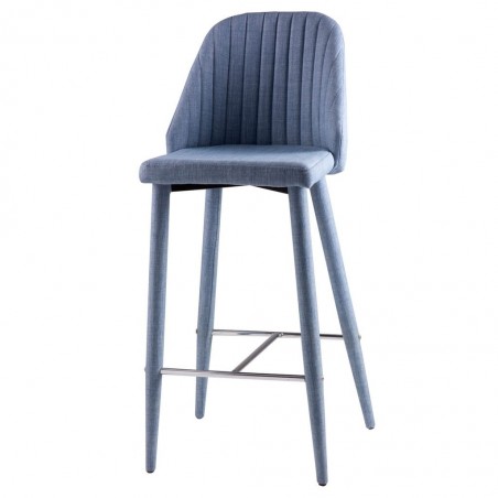 Taburete alto CASSIE azul totalmente tapizado en tela