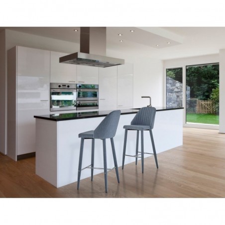 Taburete alto CASSIE azul totalmente tapizado en tela