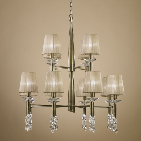 Lámpara techo clásica TIFFANY cuero 12 pantallas