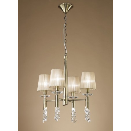 Lámpara techo clásica TIFFANY cuero 4 pantallas