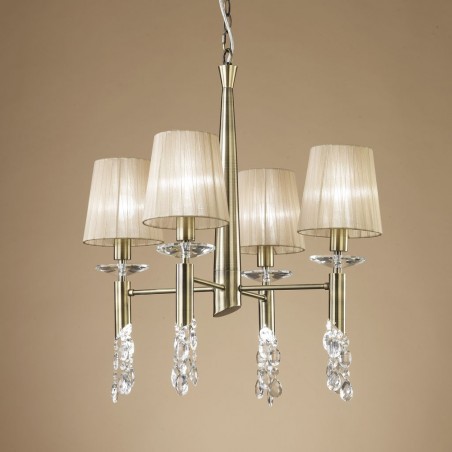 Lámpara techo clásica TIFFANY cuero 4 pantallas