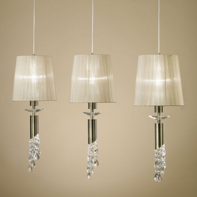 Lámpara techo clásica TIFFANY cuero 3 pantallas