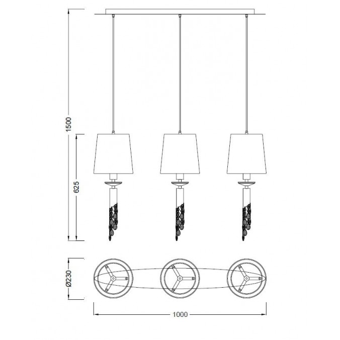 Lámpara techo clásica TIFFANY cuero 3 pantallas