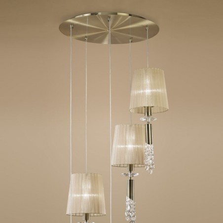 Lámpara techo clásica TIFFANY cuero 5 pantallas