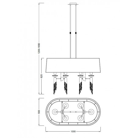 Lámpara techo clásica TIFFANY cromo pantalla oval