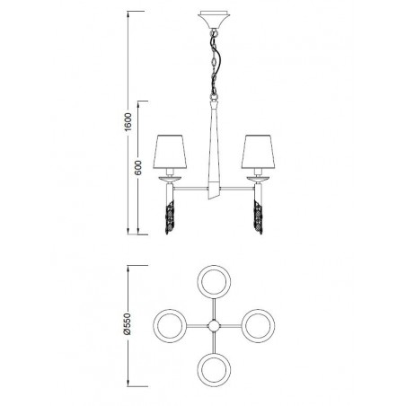 Lámpara techo clásica TIFFANY cromo 4 pantallas