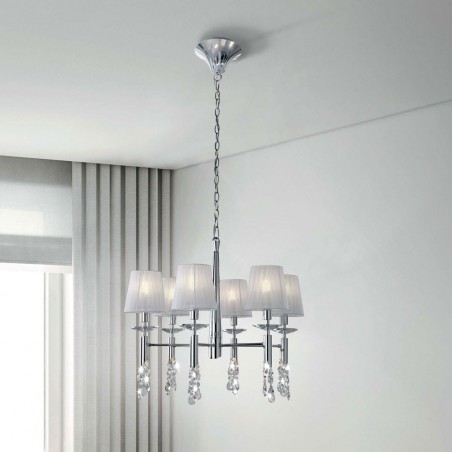 Lámpara techo clásica TIFFANY cromo 6 pantallas