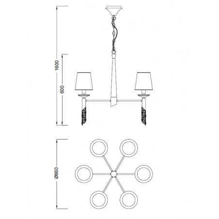 Lámpara techo clásica TIFFANY cromo 6 pantallas