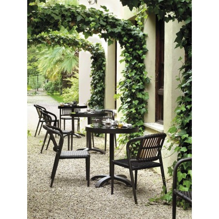 Mesa exterior DELTA 70cm aluminio y cristal 8mm