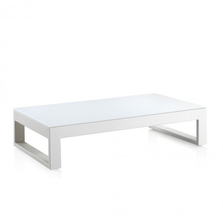 Mesa baja exterior BIANCO 130x70cm aluminio y cristal 8mm
