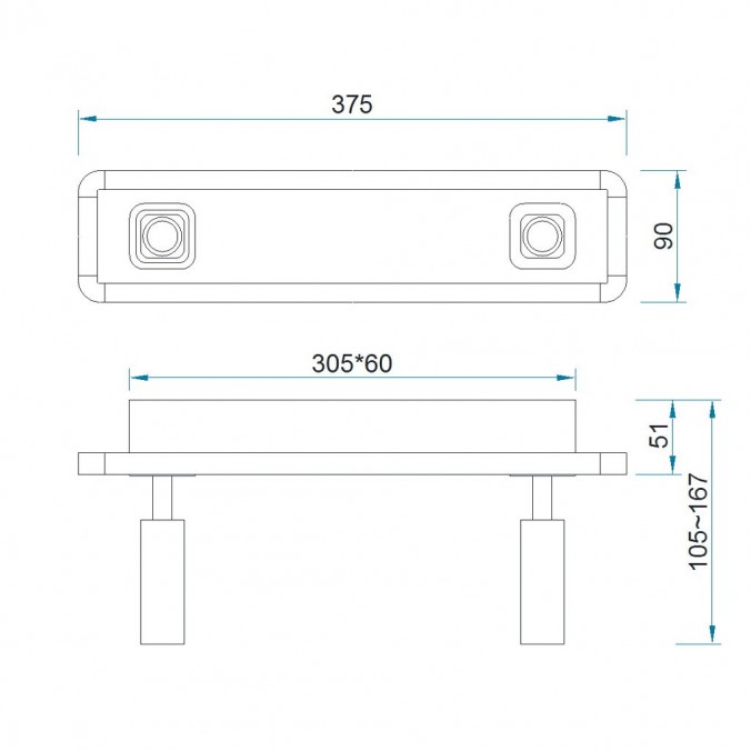 Regleta 2 focos LED + luz ambiente IBIZA NICKEL