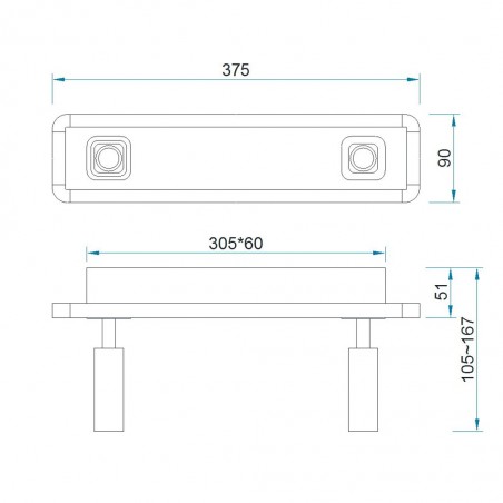 Regleta 2 focos LED + luz ambiente IBIZA WHITE