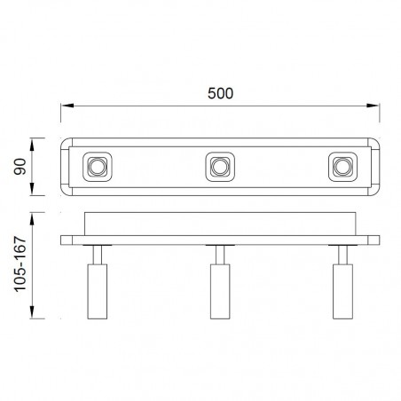 Regleta 3 focos LED + luz ambiente IBIZA NICKEL