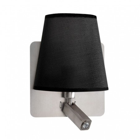 Aplique pared pantalla negra y lector LED BAHIA niquel