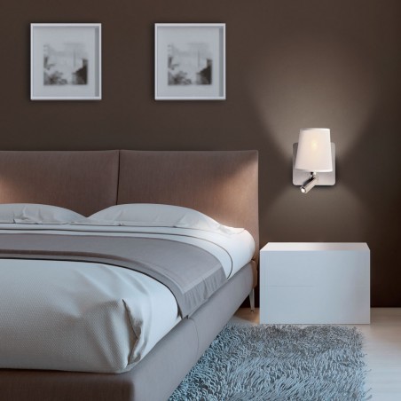 Aplique pared pantalla negra y lector LED BAHIA niquel