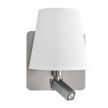 Aplique pared pantalla blanca y lector LED BAHIA niquel