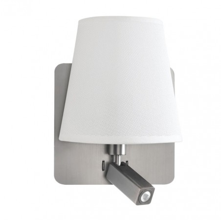 Aplique pared pantalla blanca y lector LED BAHIA niquel