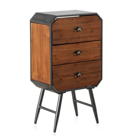 Mesita estilo industrial 3 cajones 50x30x91h hierro y madera de pino