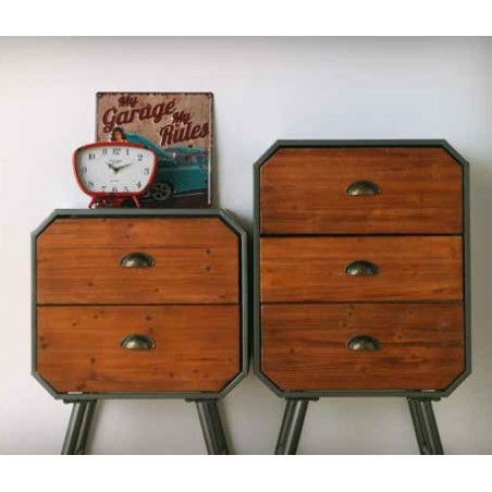 Mesita estilo industrial 3 cajones 50x30x91h hierro y madera de pino