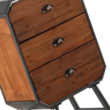 Mesita estilo industrial 3 cajones 50x30x91h hierro y madera de pino