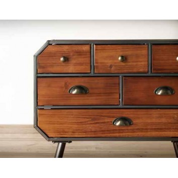 Cómoda estilo industrial 6 cajones 70x30x71h hierro y madera de pino 2