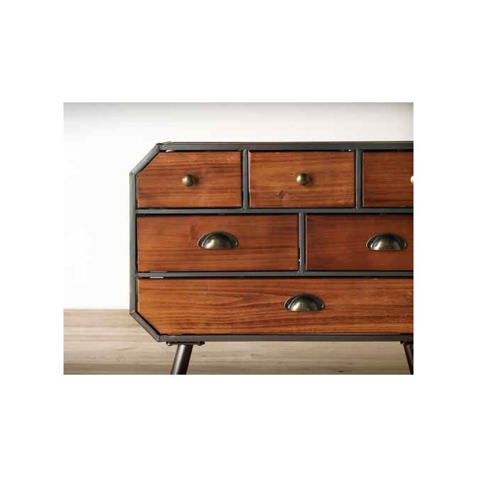 Cómoda estilo industrial 6 cajones 70x30x71h hierro y madera de pino Cómoda estilo industrial 6 cajones 70x30x71h hierro y madera de pino