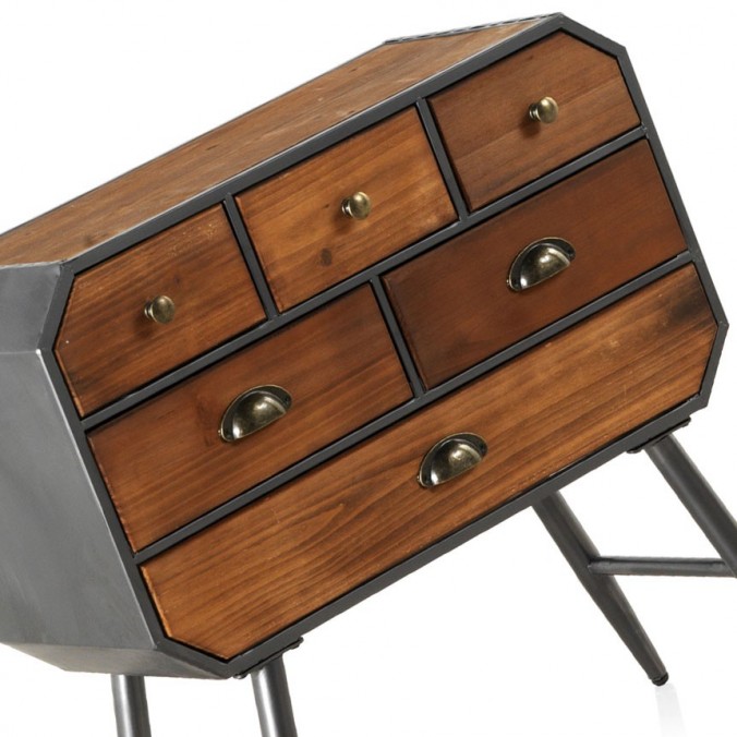 Cómoda estilo industrial 6 cajones 70x30x71h hierro y madera de pino Cómoda estilo industrial 6 cajones 70x30x71h hierro y madera de pino