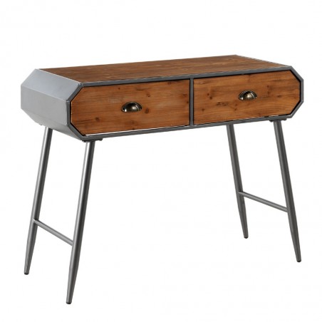 Consola estilo industrial 2 cajones 100x40x78h hierro y madera de pino