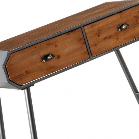 Consola estilo industrial 2 cajones 100x40x78h hierro y madera de pino
