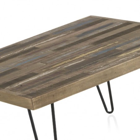 Mesita de centro cuadrada  71x71x37,5h hierro y pino decapé