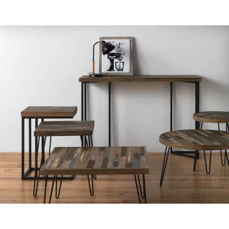 Mesita auxiliar rectangular 46x35,5x60h hierro y pino decapé