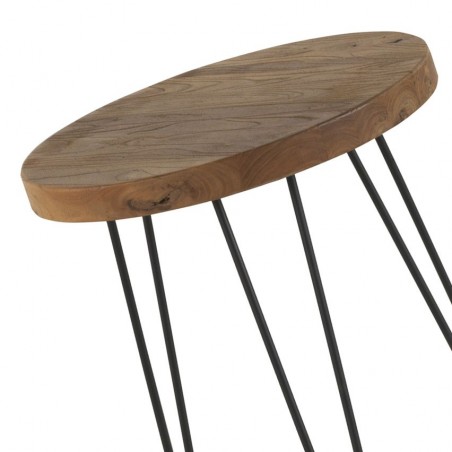 Mesita auxiliar redonda 46x52h hierro y madera olmo