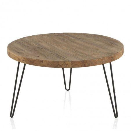 Mesita de centro redonda 71x37,5h hierro y madera olmo