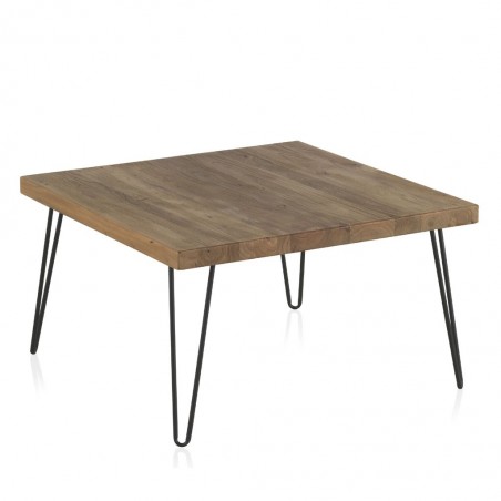 Mesita de centro cuadrada  71x71x40h hierro y madera olmo