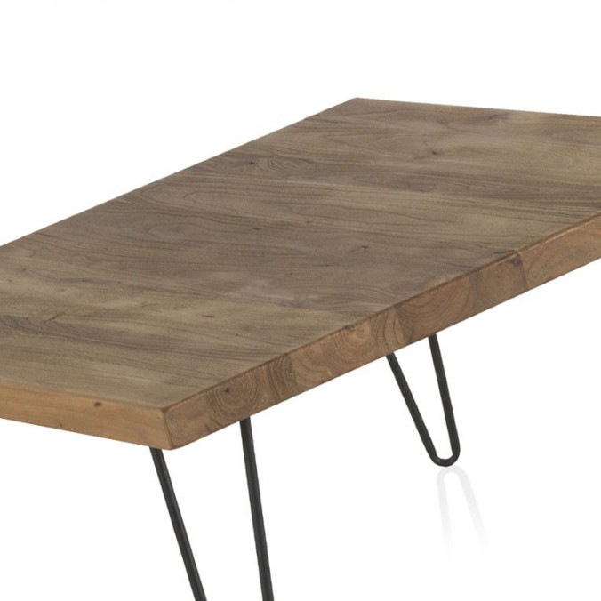 Mesita de centro cuadrada  71x71x40h hierro y madera olmo