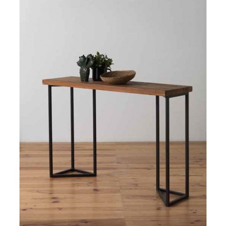 Consola vintage industrial 122x35,5x83h hierro y madera olmo