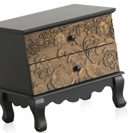 Mesita 2 cajones 48x35x46h frente madera tallada