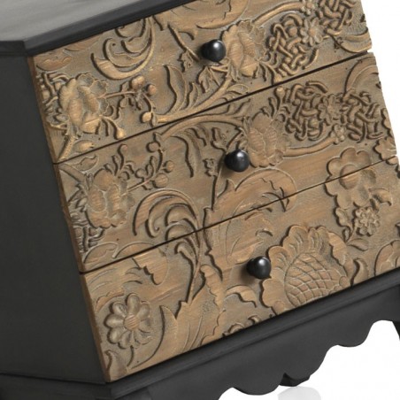 Mesita 3 cajones 48x35x57h frente madera tallada