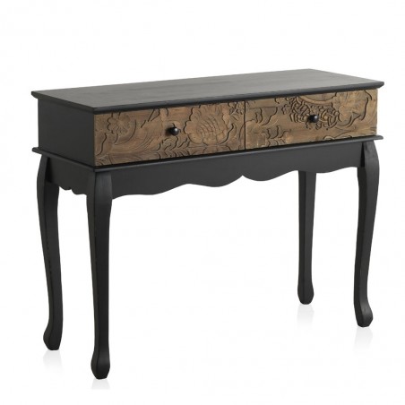 Consola 2 cajones 103x40x80h frentes madera tallada