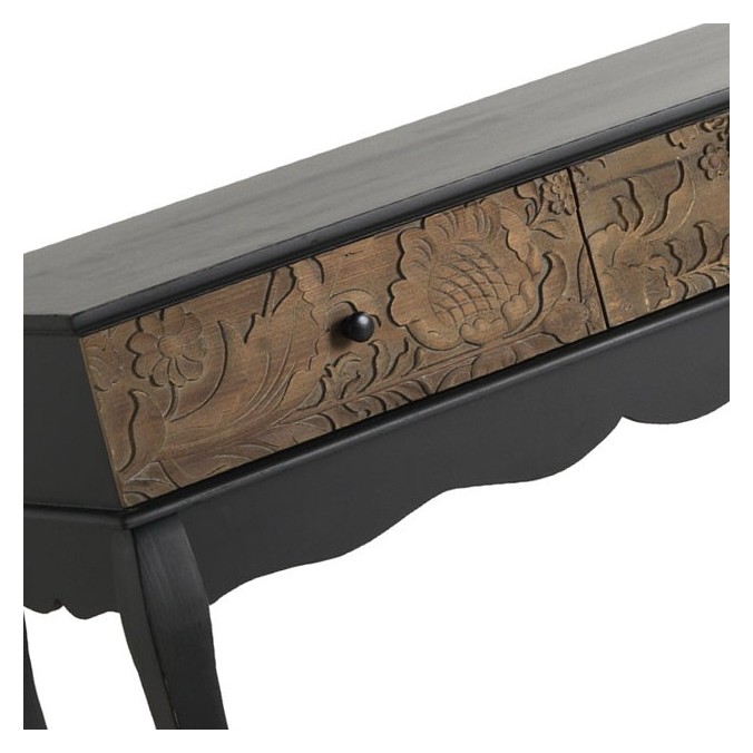 Consola 2 cajones 103x40x80h frentes madera tallada