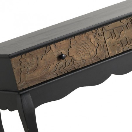 Consola 2 cajones 103x40x80h frentes madera tallada