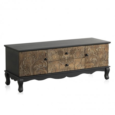 Mueble TV 118x40x46h frentes de madera tallada