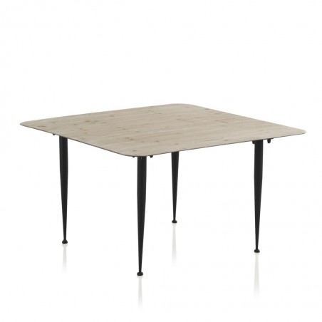 Mesa centro 80x80x46h madera de abeto y hierro